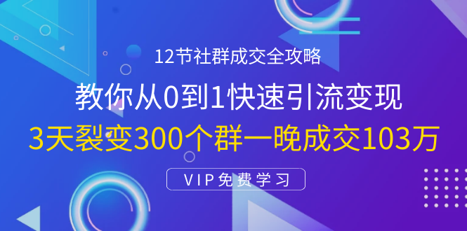 12节社群成交全攻略：从0到1快速引流变现，一晚成交103万-千羽学社