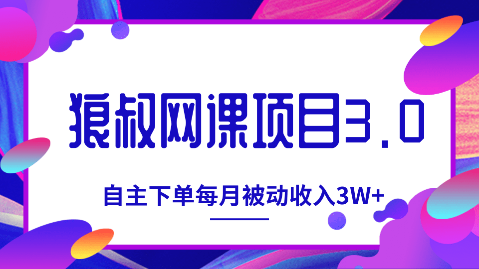 狼叔网课项目3.0：六步教你打造自主下单系统，每月被动收入3W+-千羽学社