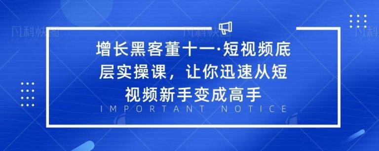 增长黑客董十一：短视频底层实操课，从短视频新手变成高手-千羽学社