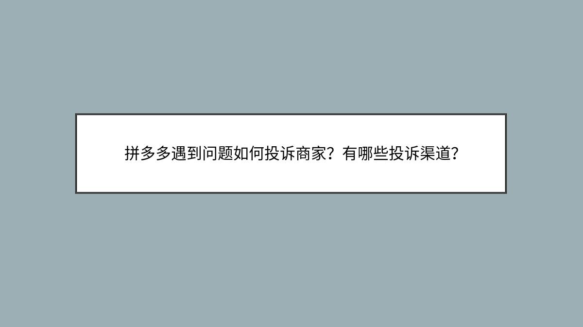 拼多多遇到问题如何投诉商家？有哪些投诉渠道？